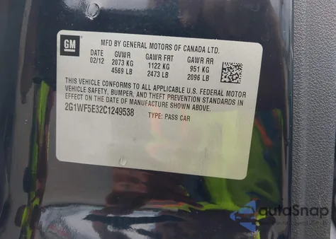 2012 Chevrolet Impala Ls from USA, damaged, VIN 2G1WF5E32C1249538